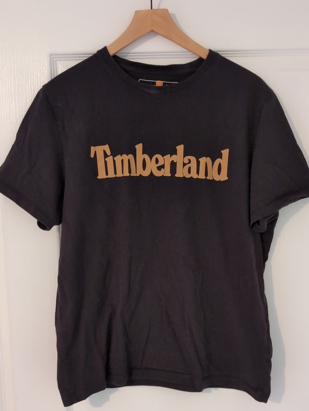 Timberland Black Tee with Brown Logo Text